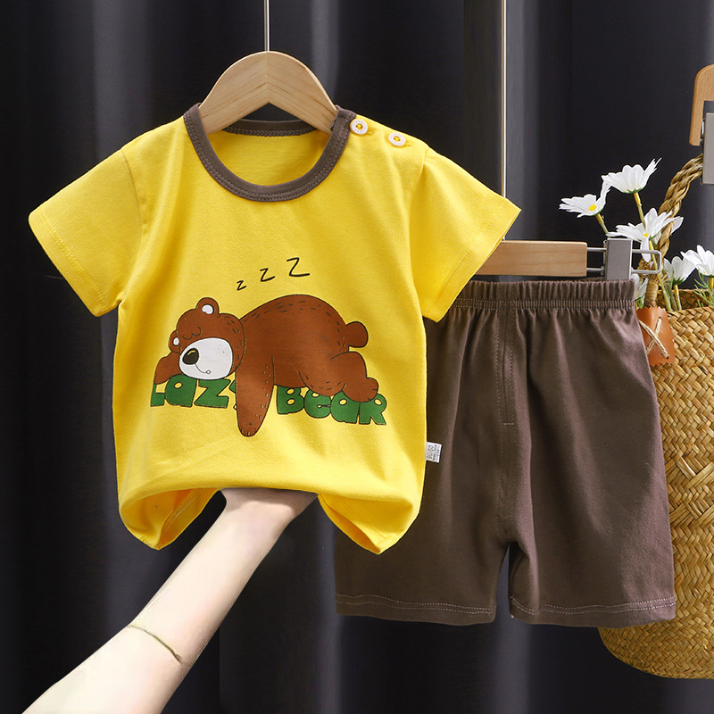 2023 Summer new children's clothing children's short sleeve set wholesale boys and girls baby T-shirt shorts two-piece cotton