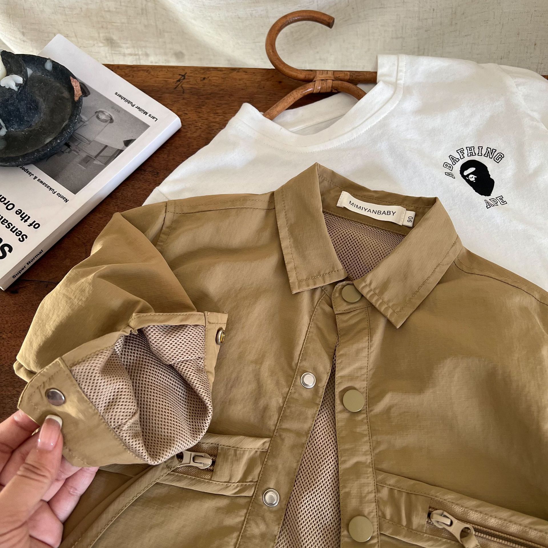 Children's shirt 2024 squinting autumn new boys and girls solid color work shirt baby personality shirt coat