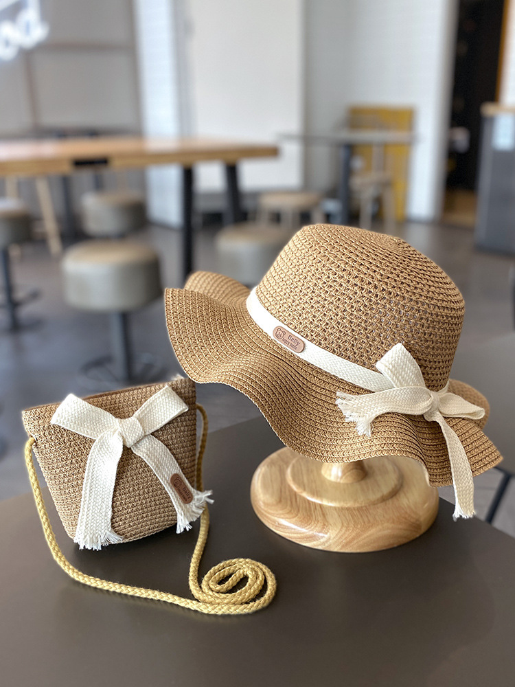 Children's Sunscreen Hat Summer Girl Sunshade Straw Hat Bag Set Baby Girl Beach Girl Sun Fisherman Hat