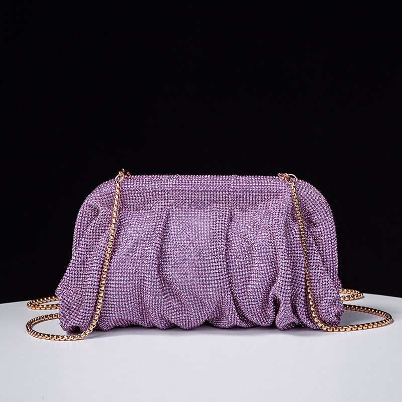 Metal mint hand-encrusted diamond bag pleated chain rhinestone dumpling clip bag evening bag shoulder crossbody bag