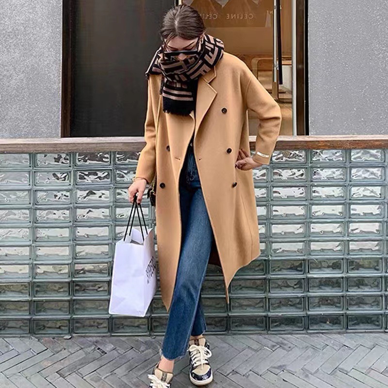 2022 Camel Woolen Coat Women's Mid-length Autumn and Winter Elegant Korean Fashion Double-breasted Woolen Coat Trendy_voghion.com