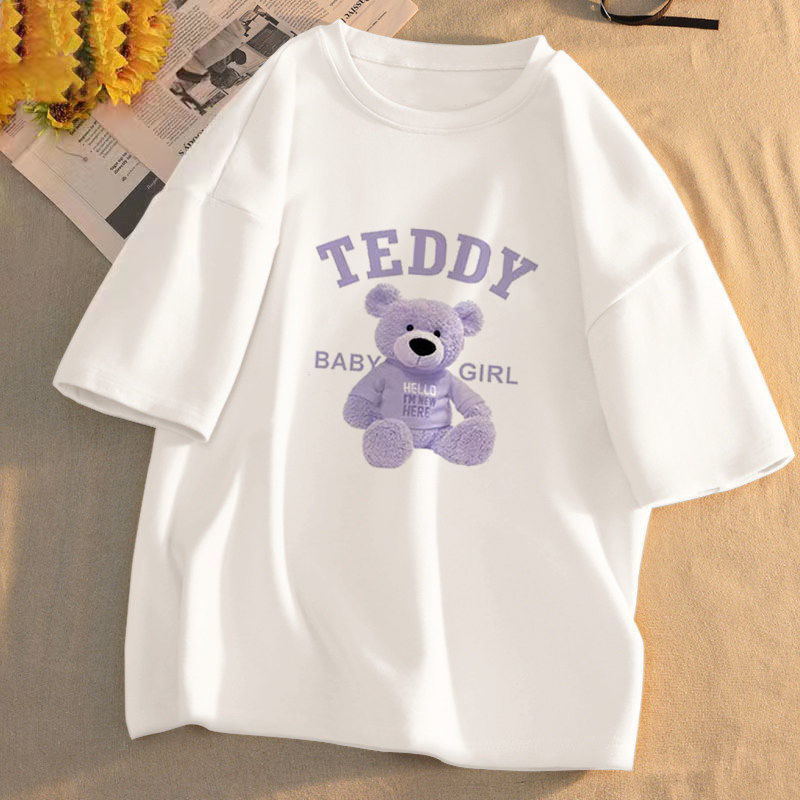 White Short-sleeved Crewneck T-shirt Women's Loose 2024 New Summer Korean Style Fashion Half-sleeved Women's Instagram Style Trendy Top Clothes