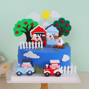 Farm Cattle, Sheep, Horse Shed Soft Glue Plug-in, Pig, Tractor, Chick Doll Ornament, Cartoon Soft Glue Cake Decoration