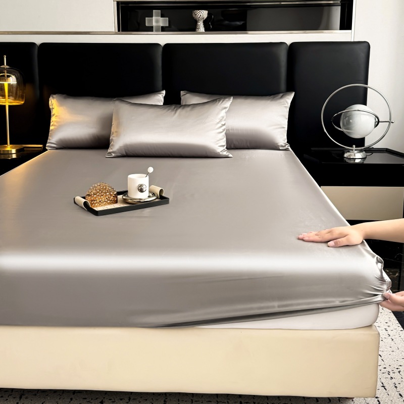 Foreign Trade Cross-border Amazon Ice Silk Bed Cover Solid Color Cool Silk Mattress Protective Cover Non-slip Sade Bedspread Dust Cover