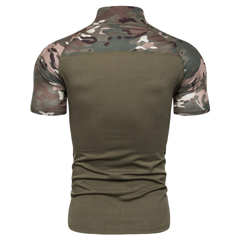 Cross-border 2021 Summer Outdoor Short-sleeved Slim-fit Camouflage Casual Sports Collar Zipper Youth Tactical T-shirt