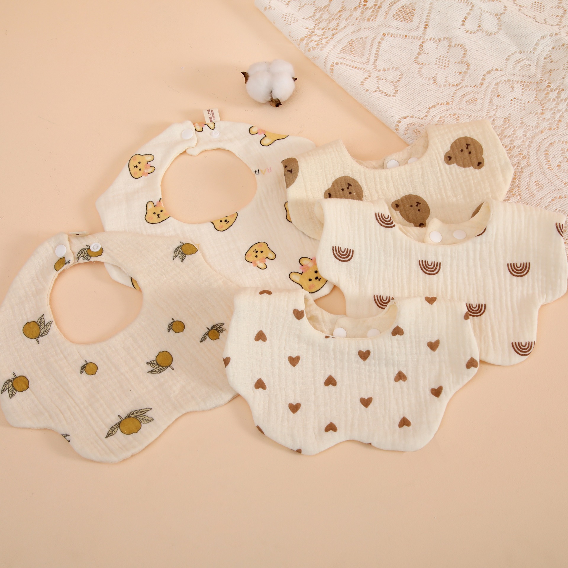 Baby Bib Six-layer Cotton Gauze Baby Bib Baby's Supplementary Food Food Food Bag Anti-spitting Printed Buckle Bib