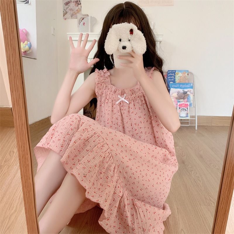 Pajamas Women's Spring and Summer Large Size Sweet Pure Desire Style ins Cute Sleeveless 2022 New Summer Sling Nightgown