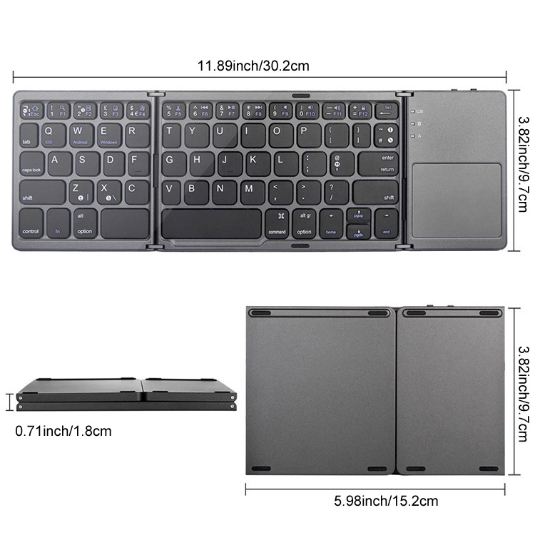 B033 folding Bluetooth keyboard three folding wireless Bluetooth keyboard with trackpad mobile phone tablet notebook Universal