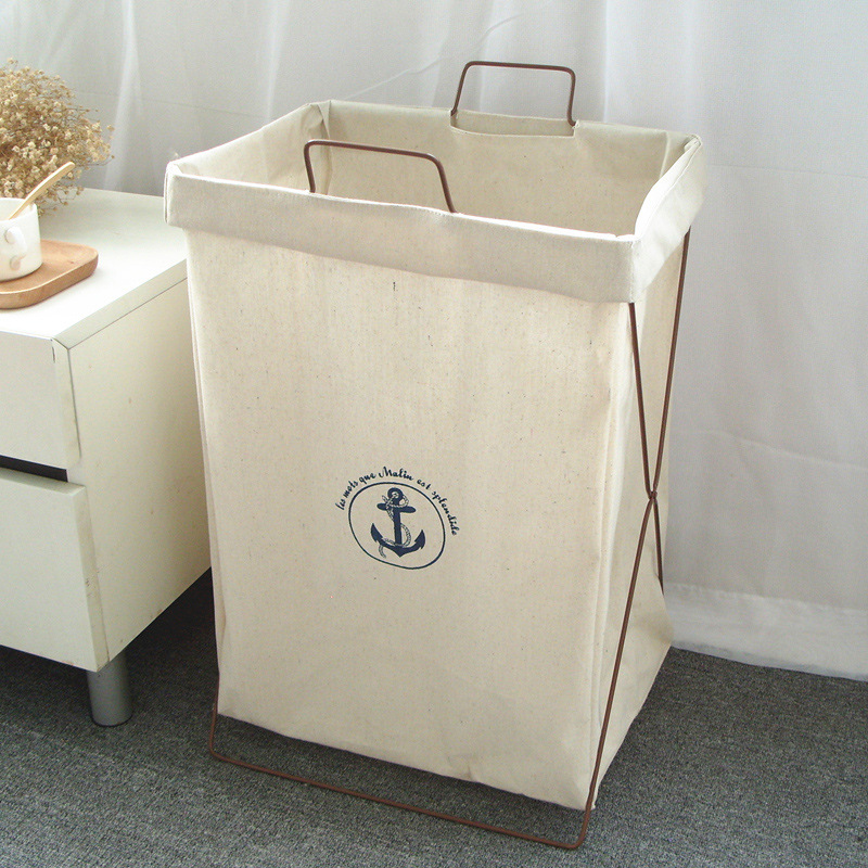 in stock Iron Rack Dirty Clothes Basket Dirty Clothes Frame Large Foldable Laundry Basket Dirty Clothes Basket Cotton and Linen Fabric Storage Basket