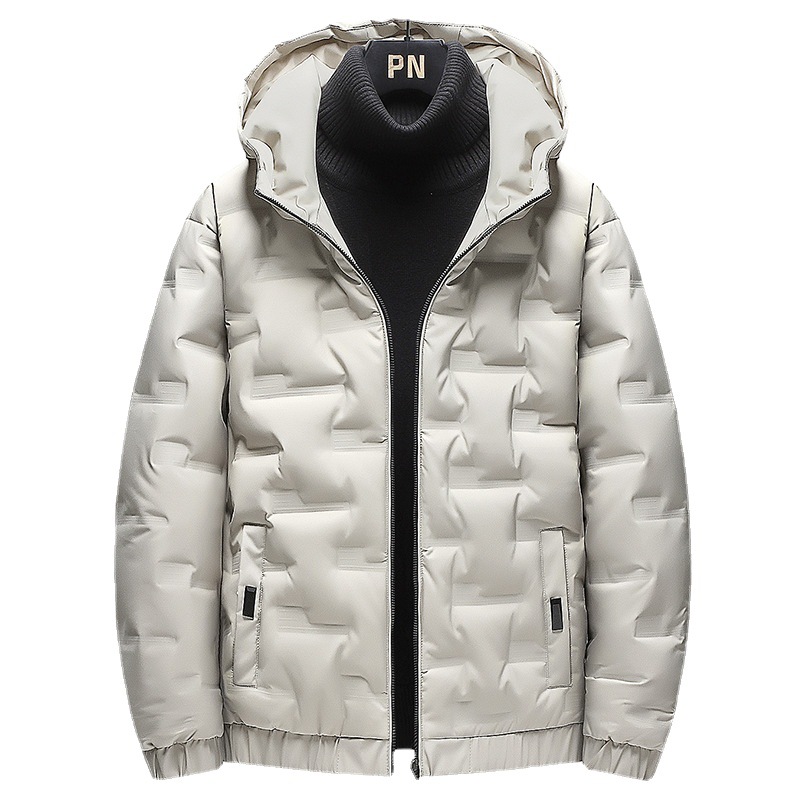 2022 Winter Men's Down Cotton Hooded Jacket White Duck Down Casual All-match Fashionable Top Solid Color Thickened Clothes