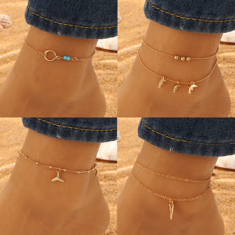 European and American ins new anklet women's fashion Bohemian simple metal dolphin love foot accessories beach foot accessories