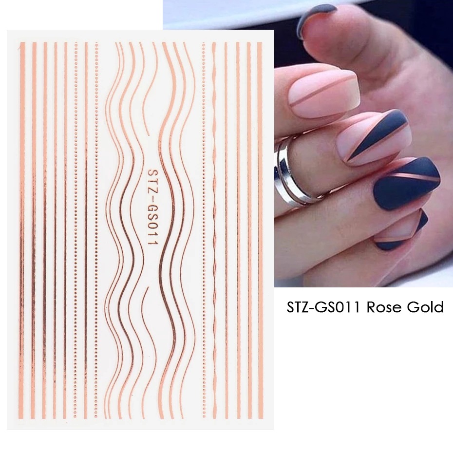 Cross-border Hot Nail Art Stickers Gold and Silver Stickers French Nail Shape Imitation Metal Accessories Line Back Adhesive Nail Stickers