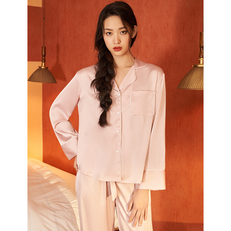 Yaoting Satin Chiffon Pajamas Long Sleeve Trousers Home Clothes Set Retro Women Pajamas Wholesale pajama2062