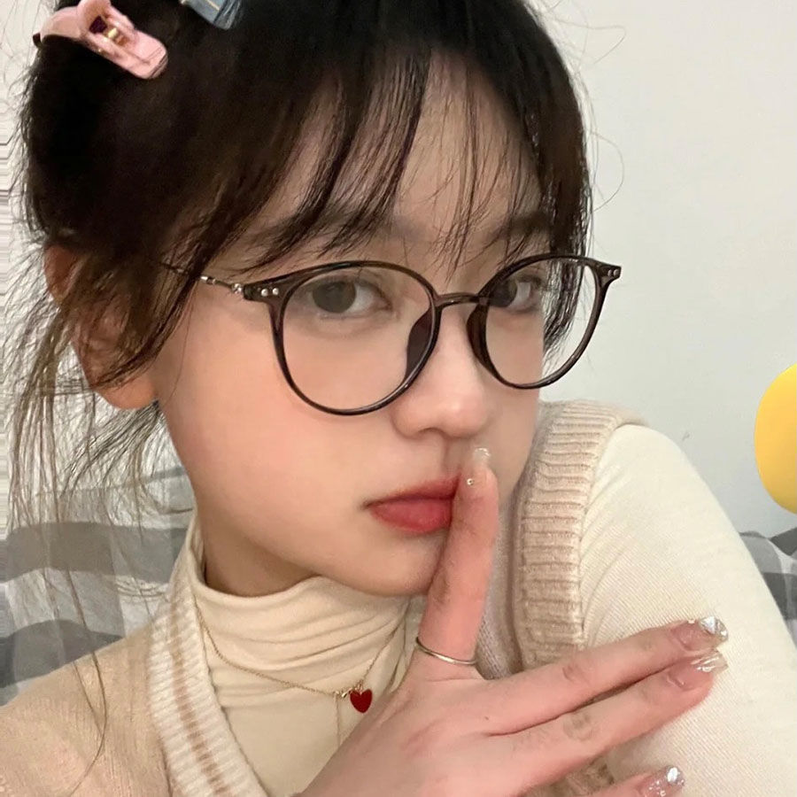 Little Red Book glasses frame plain face artifact anti-blue light glasses women's myopia can be equipped with degrees cold brown color show face small round face