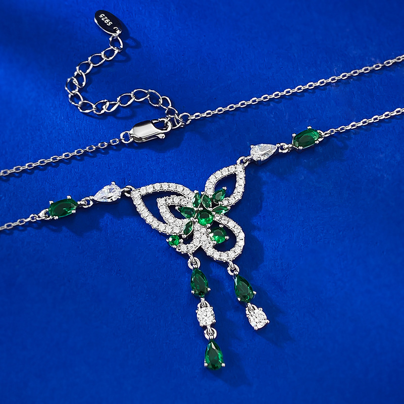 Women's S925 Silver Butterfly Tassel Pendant Necklace - Classic, Simple and Fashionable Diamond - studded Collar Chain