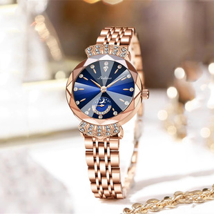 Official Genuine Fashion Women's Solid Steel Band Waterproof Calendar Watch Diamond-encrusted Butterfly Buckle Watch Live Selling