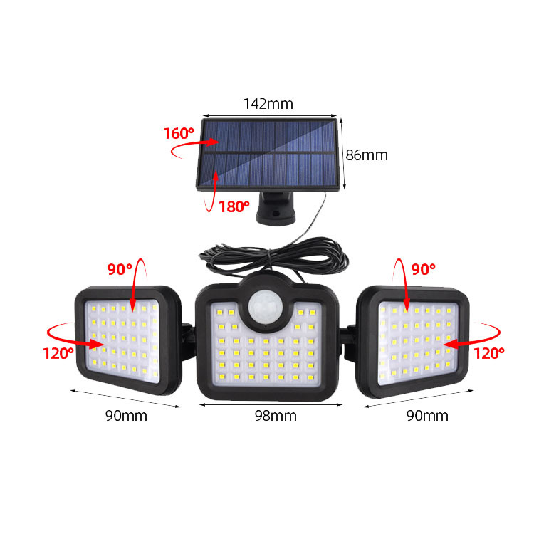 New solar lamp, 138LED lamp induction lamp lighting wall lamp garden lamp outdoor lamp three-head lamp spotlight