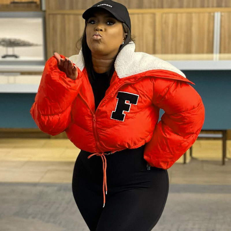 Q22TP392 European and American women's clothing 2022 autumn and winter New Fashion solid color embroidery North American small stand collar casual cot_voghion.com