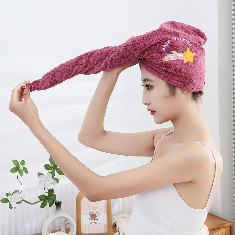 Factory wholesale coral fleece dry hair cap double thick shampoo wrap head absorbent embroidery triangle cap a generation of hair