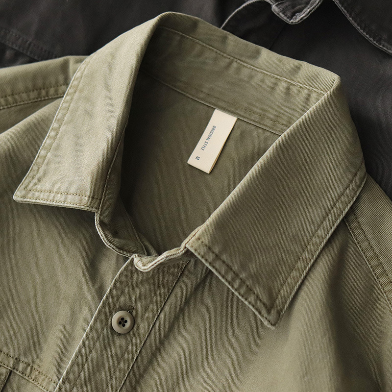 Japanese Style Tooling Shirt Men's Long-sleeved Heavy-weight Pure Cotton Washed Distressed Loose Shirt Men's Retro Jacket Men's Top