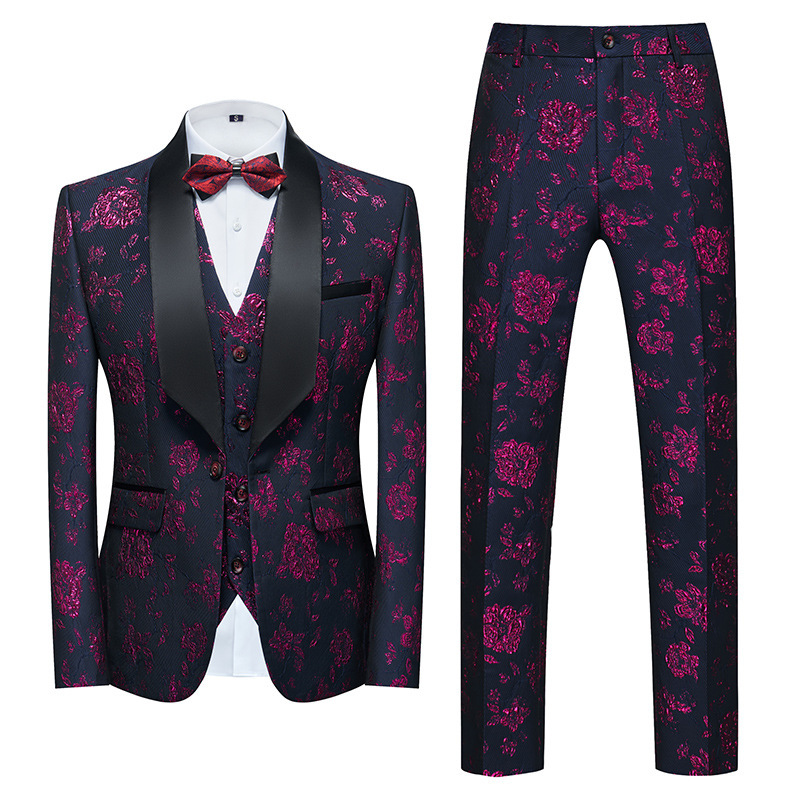 2024 Fall/Winter New Men's Business Casual Suit suit Korean Slim-fit Wedding Suit Men's Printed Three-piece Suit