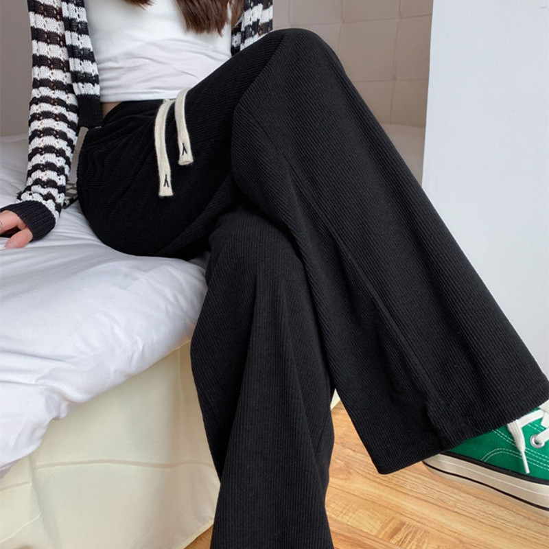 Autumn and Winter New Chenille Cream Pants Women's 2023 Corduroy High Waist Straight Drawstring Wide Leg Pants Dose Casual Pants