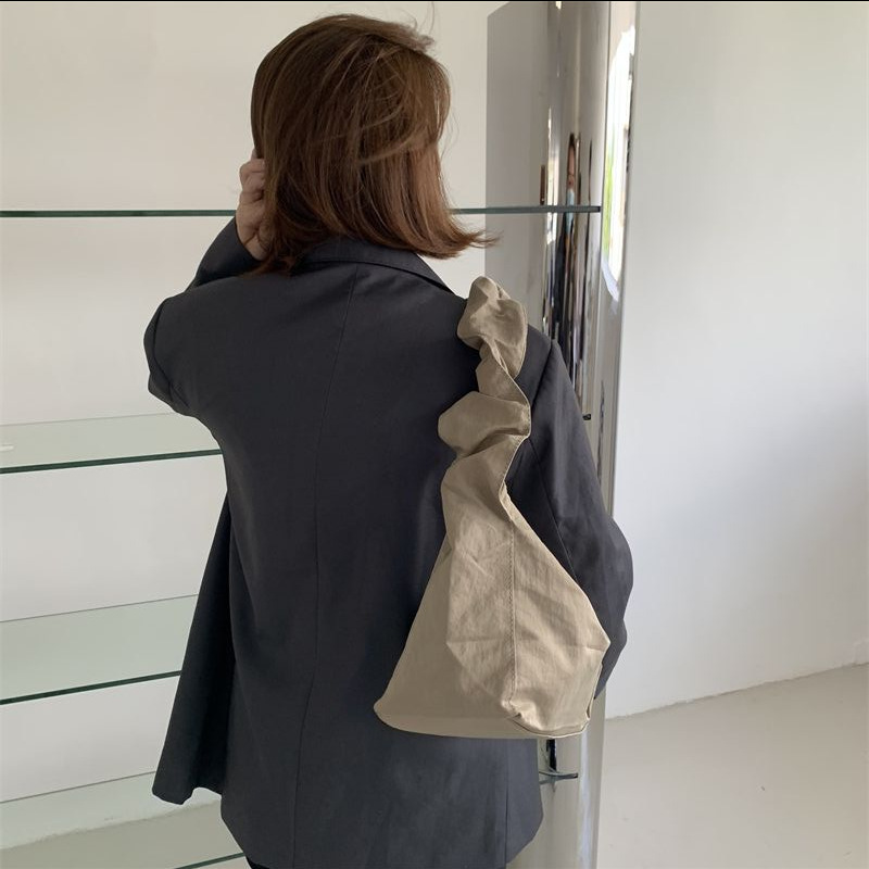 Canvas Bag Women's Korean-style Single-shoulder Pleated Drawstring Canvas Bag Small Fresh Artistic Solid Color Portable Crossbody Casual Women's Bag_voghion.com