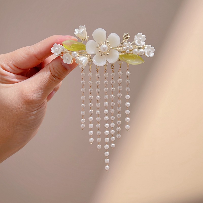 Factory Direct sales ancient style super fairy fashion flower tassel hairpin Hanfu cheongsam accessories half tie Pearl hairpin wholesale_voghion.com