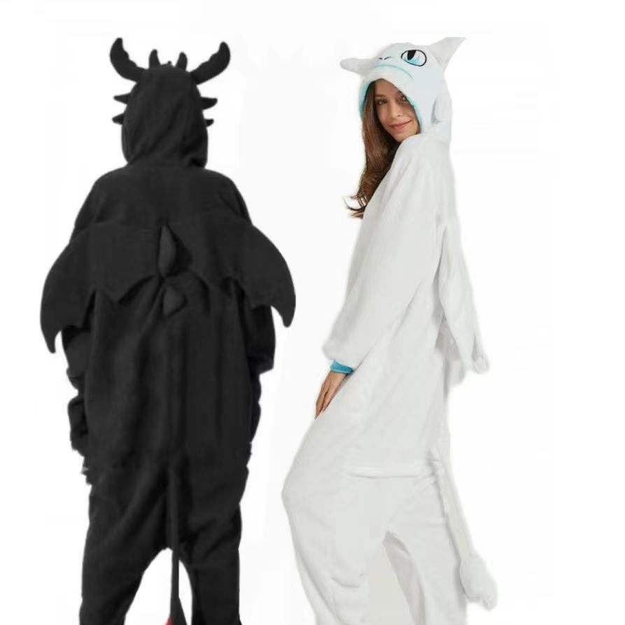Cartoon conjoined pajamas two-dimensional dragon training autumn and winter toilet version home pajamas mixed batch autumn and winter flannel mixed batch