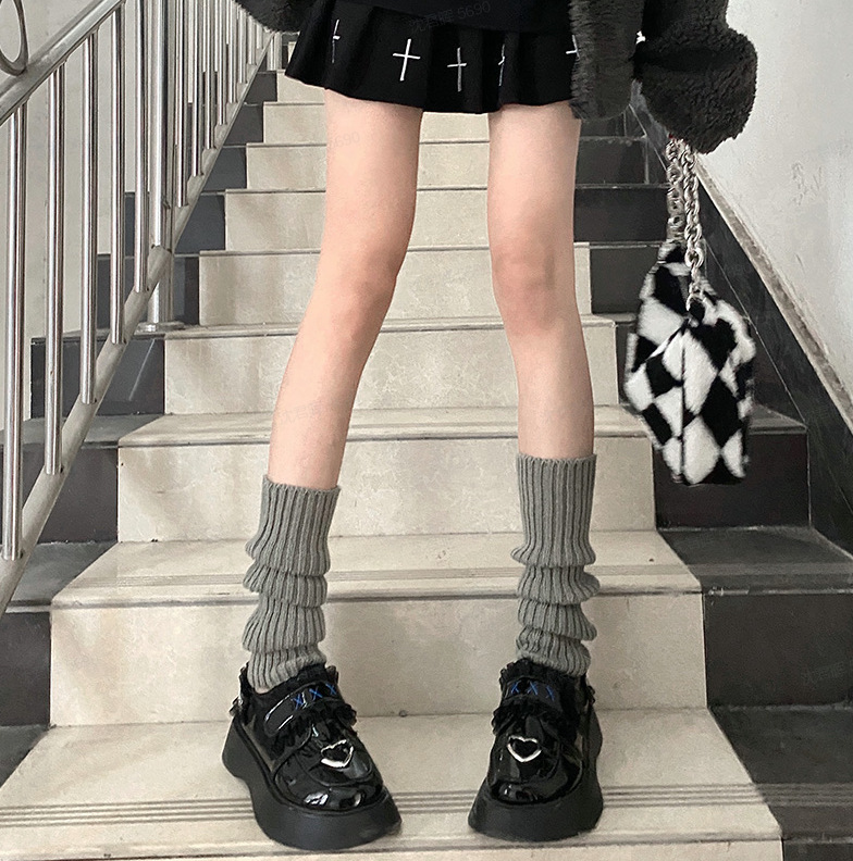 Lolita knitted pile socks straight all-match Japanese white lengthened jk calf socks y2g leg cover slimming pure_voghion.com