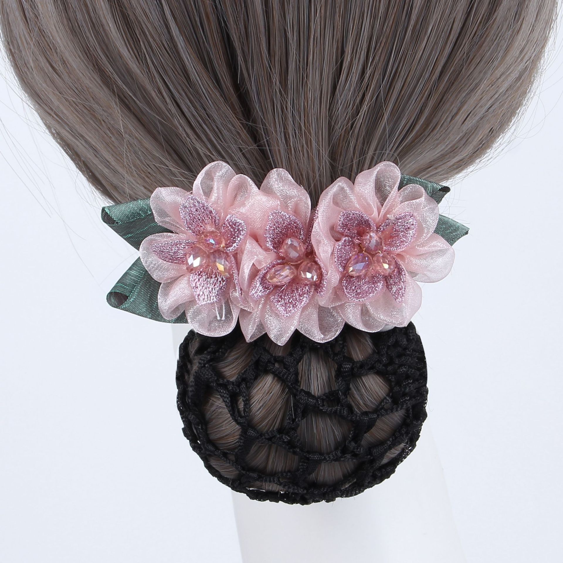 Yiwu factory in stock straight hair nurse headdress flower hair net work professional South Korea hotel Bank updo hair clip net pocket
