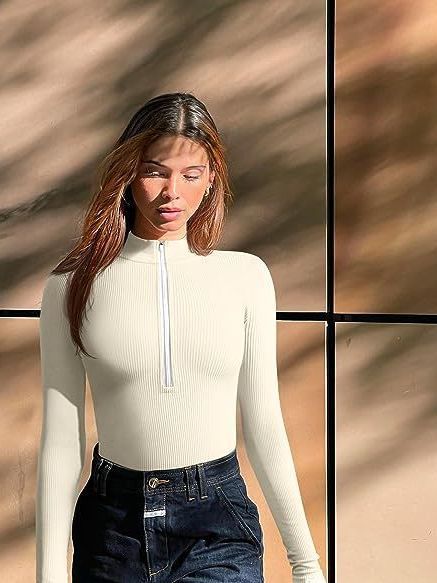 European and American cross-border Amazon 2023 long-sleeved jumpsuit sexy rib one-piece front zipper long-sleeved top jumpsuit
