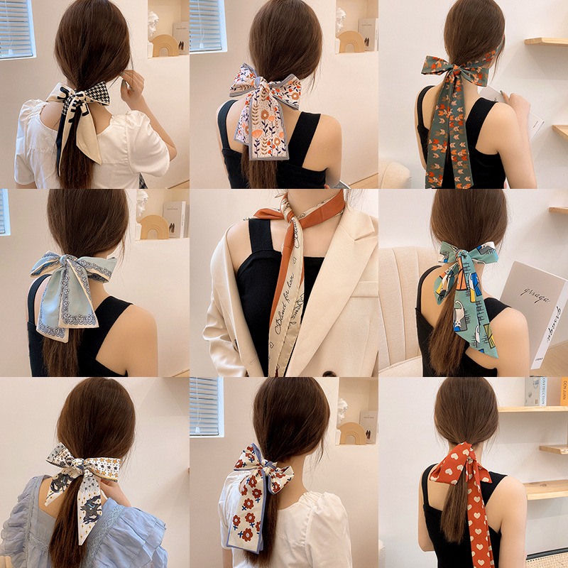 South Korea Autumn and Winter Long Silk Scarf Tie Bag Handle Bag Ribbon Advanced Sense Hair Band Women's Tie Hair Ribbon Hair Accessories Headline