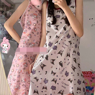 Japanese Style Cute Merleti Sleeveless Crewneck Nightdress Loose Home Clothes Summer Student Sweet Thin Skirt Girl
