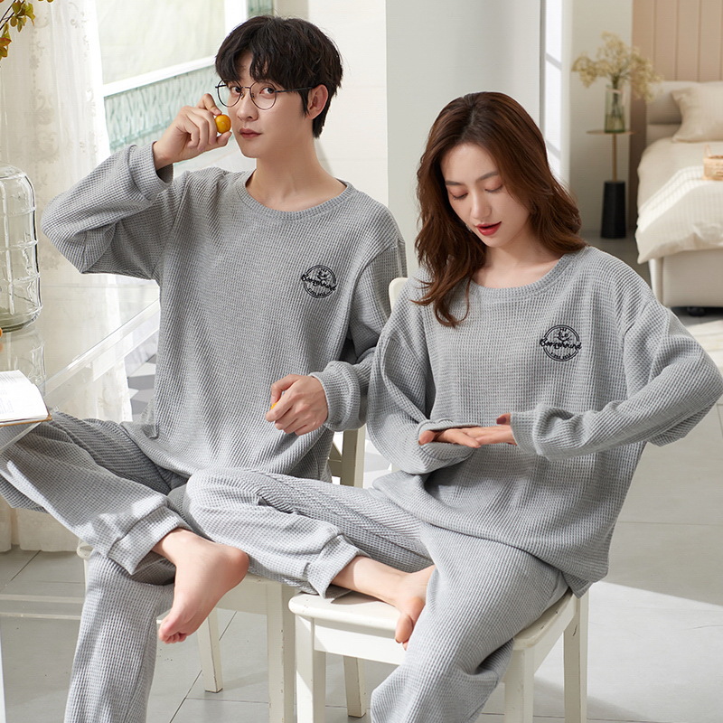Spring and Autumn Couples Pajamas Cotton Pullover Comfortable Breathable Round Neck Sweet Cute Thin Outfit Home Suit