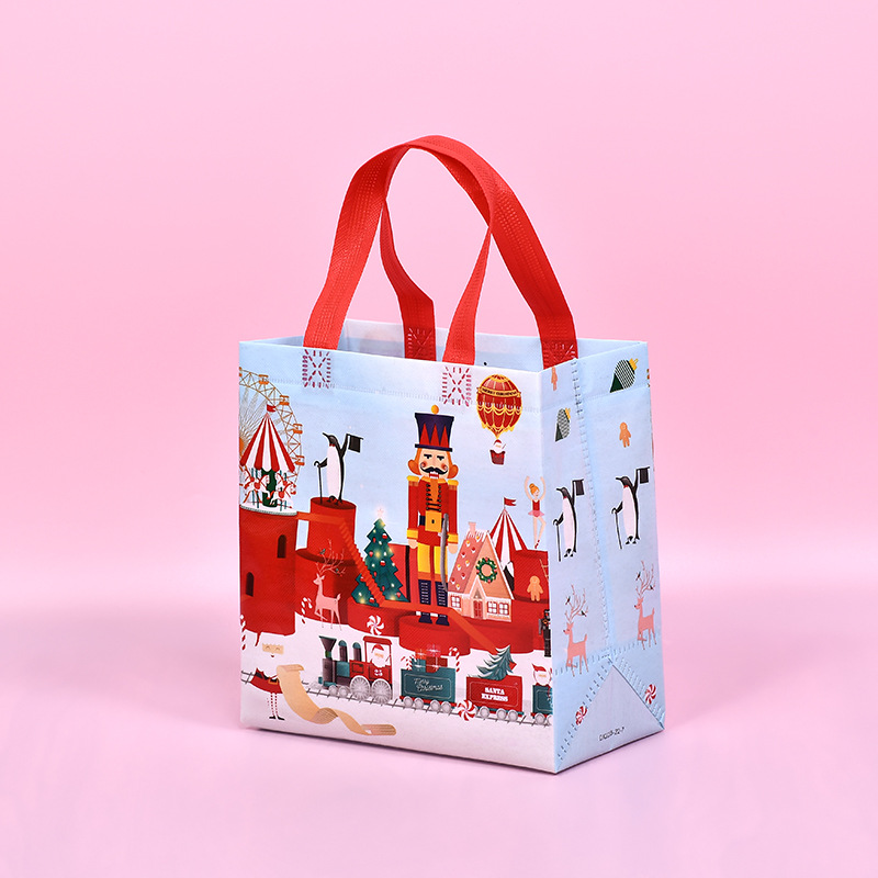 Amazon Горячая Распродажа Рождественская Нетканая Сумка Рождественский Коттедж Tote Покупки Подарки Студенческие Принадлежности Сумка Для Хранения