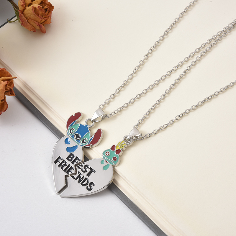 European and American cross-border new cartoon alloy star baby stitch Lanlan love stitching couple necklace