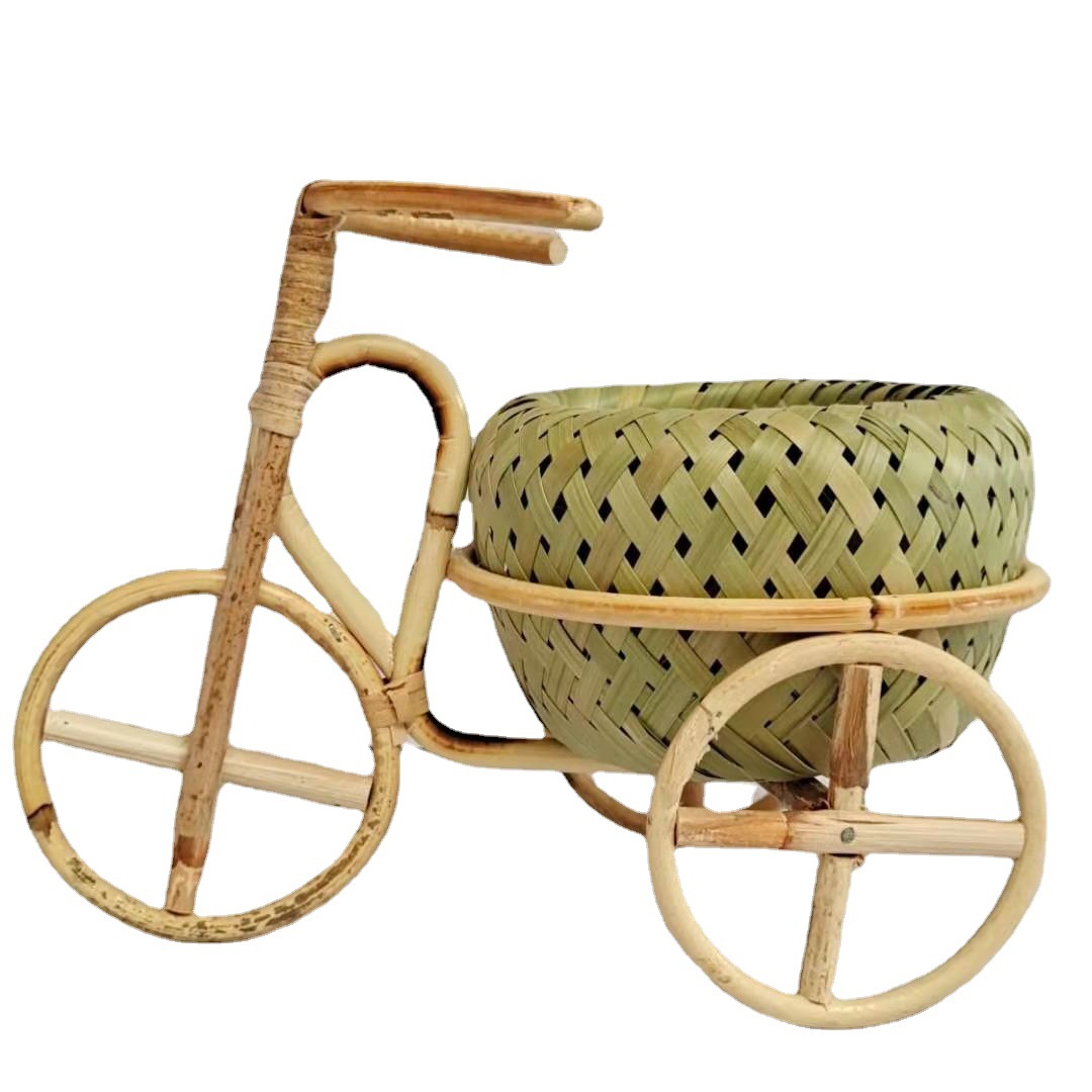 Bamboo Woven Mini Tricycle Boy Bamboo Woven Decorations Office Desk Ornaments Pencil Basket Trolley