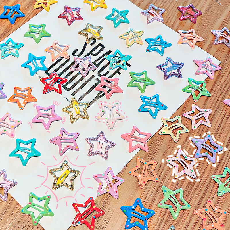 Children's candy-colored star BB hair clip for girls, metal baked paint forehead clip hair pin cute and sweet, does not hurt hair hair accessory