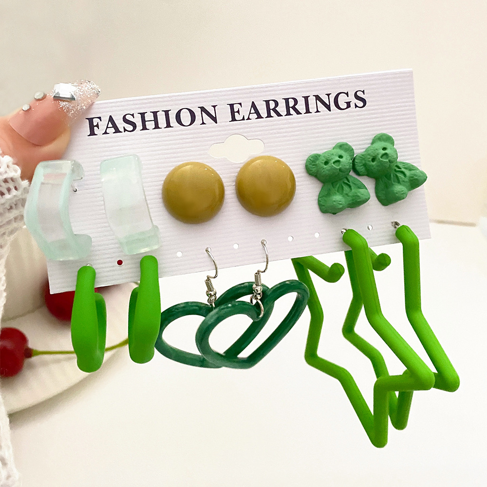 Mu Shang 1417 Valentine's Day Limited Oversized Love Earrings Set Lolita Wind Contrast Color Exaggerated Resin Jewelry