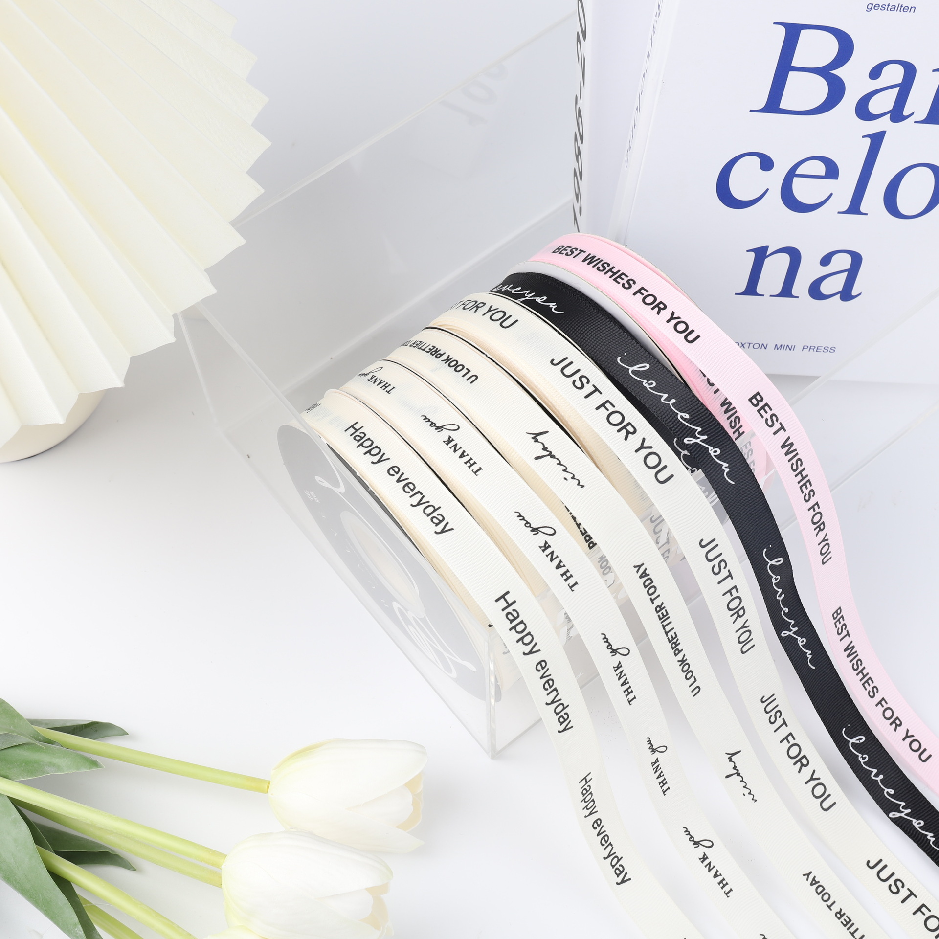 Ins Style White Thread Flower bouquet Gift Box Ribbon Floriculture Packaging Gift Strap Internet Celebrity Simple Ribbon 1.5cm