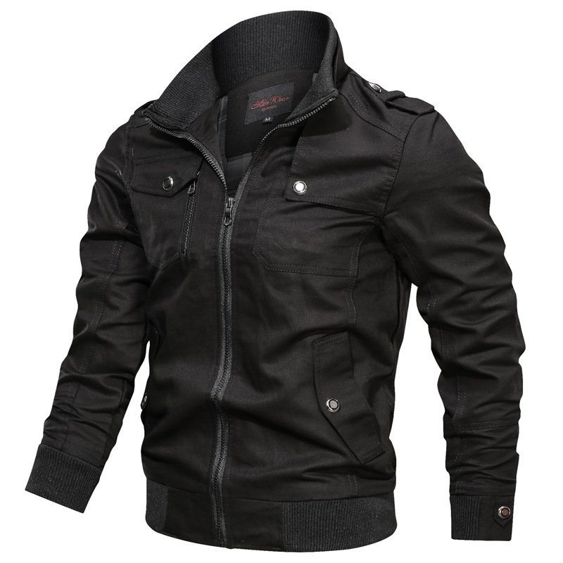 Cross-border AliExpress Amazon New Casual Solid Color Jacket Zipper Collar Large Size Jacket Men's Pure Cotton Jacket