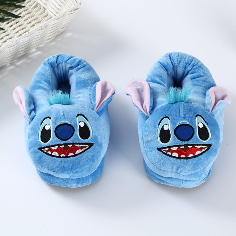 Winter Star Baby Stitch Plush Slippers Cartoon Couple Indoor Home Full Pack Heel Thickened Warm Cotton Shoes