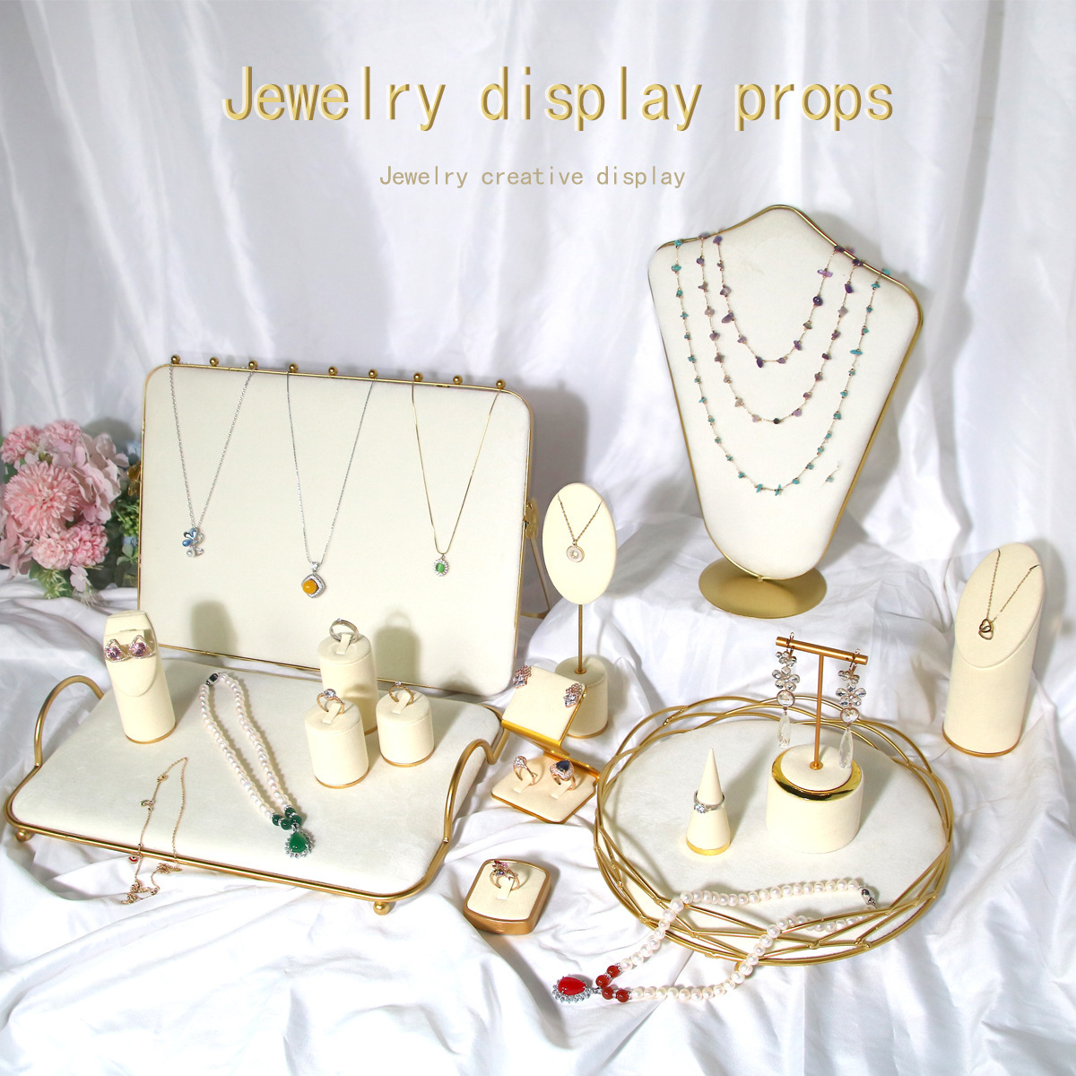 Creative combination jewelry rack metal White Suede jewelry rack ring necklace bracelet pendant shooting props