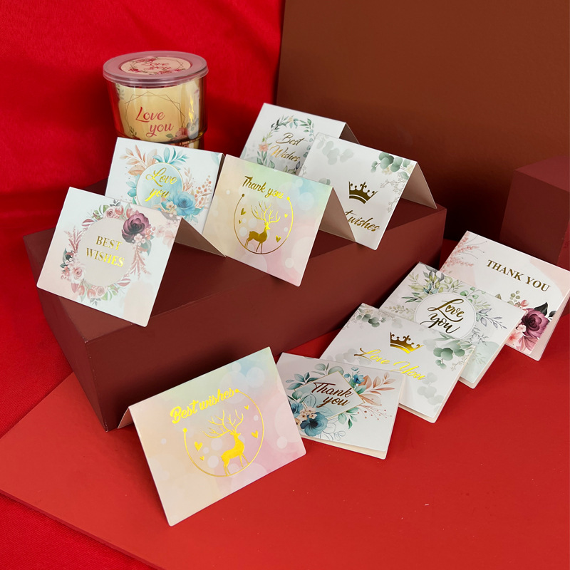 Small fresh Japanese and Korean ins style greeting card holiday flower shop flower gift box Thank you blessing bronzing small greeting card pieces wholesale