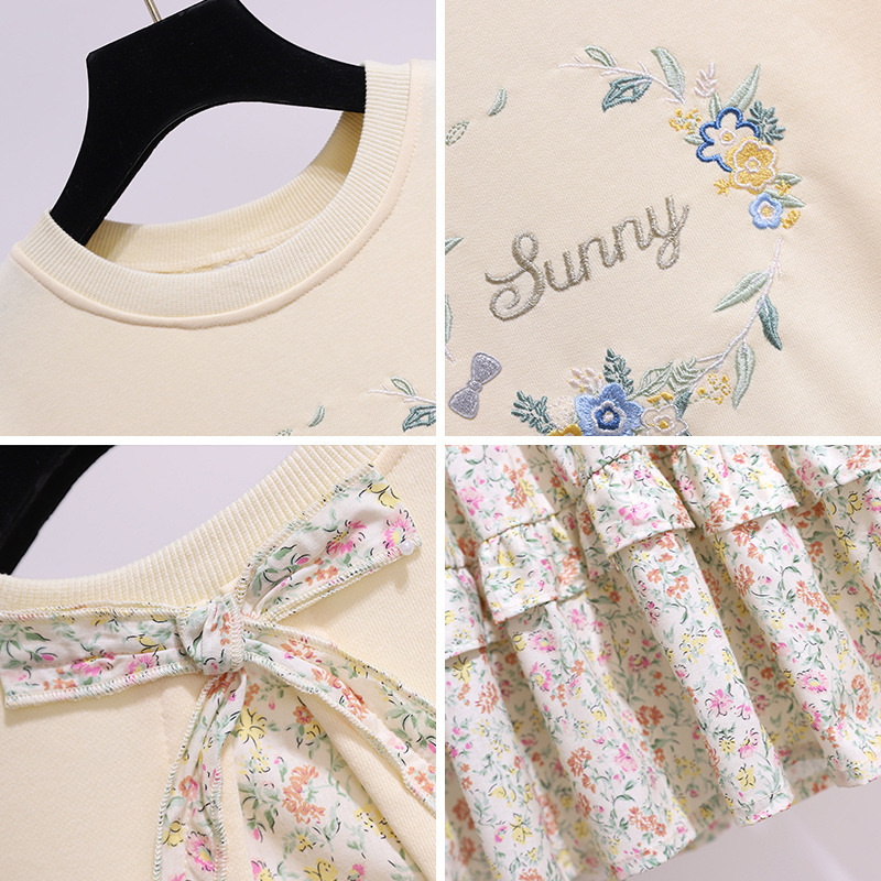Girl's Dress Spring Long-sleeved Western Style Fake Two-piece Sweater Stitching Floral Dress Spring and Autumn Children's Princess Dress