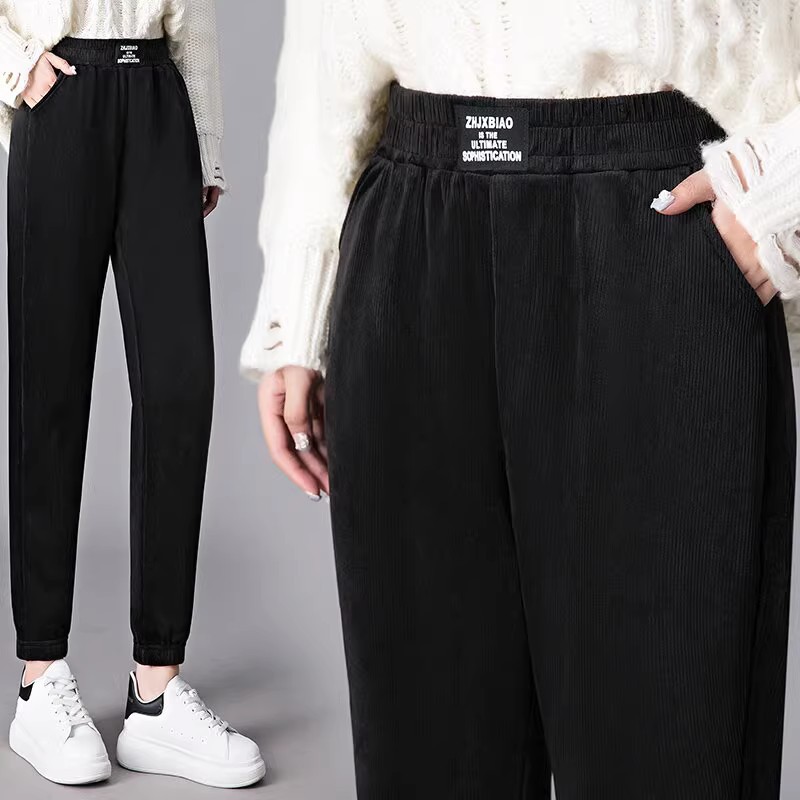 New corduroy women's pants loose slimming warm pants women's autumn and winter fleece-lined thickened casual sports harem pants ankle-tied