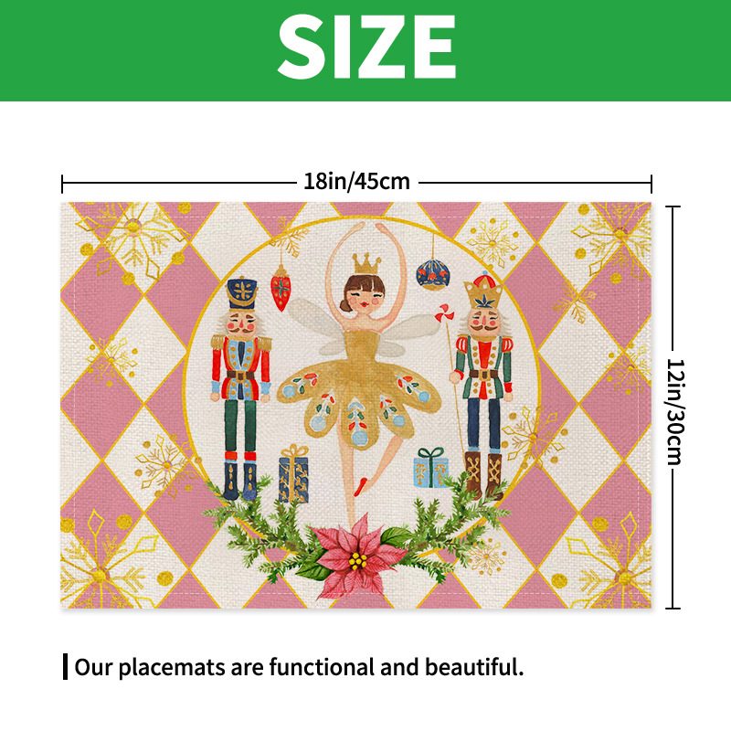 Amazon popular Christmas placemat restaurant atmosphere layout table mat linen printed insulation mat Western placemat wholesale