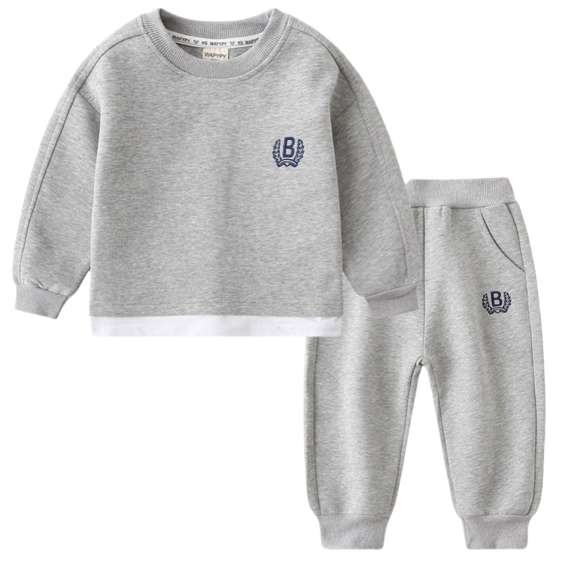 Fashionable Korean suit 2024 New Children's Sweater Sports Pants Two-piece Boys' Fake Two-piece Sports suit Trendy