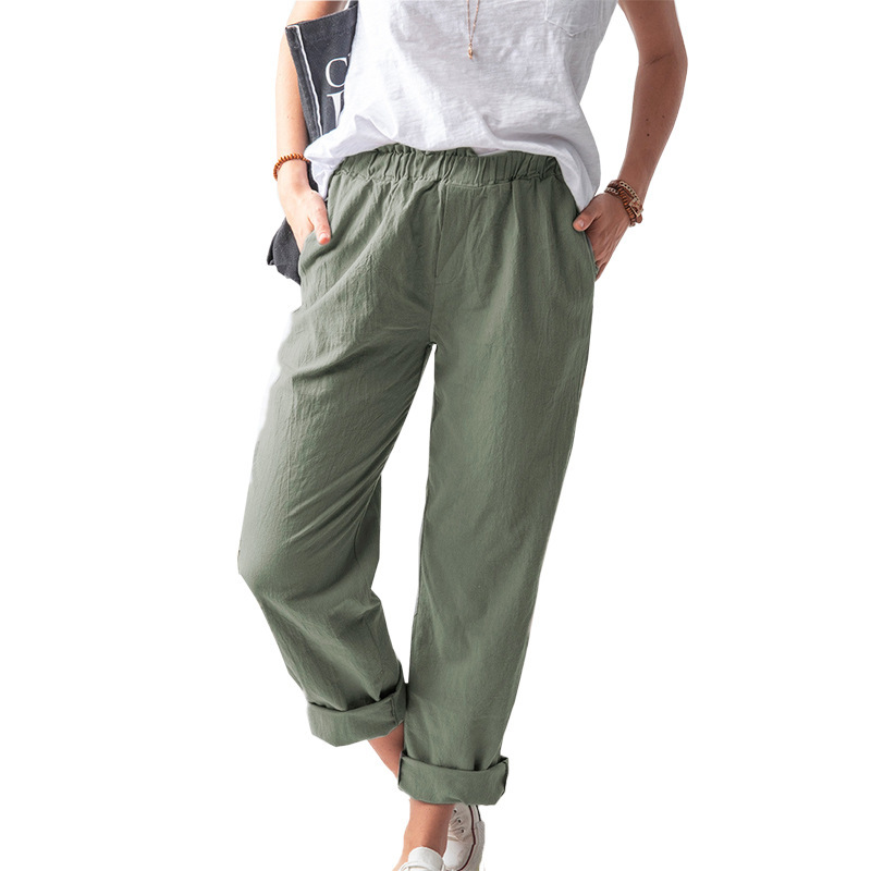2022 cross-border European and American women's wish Amazon summer new solid color casual elastic high waist straight trousers women